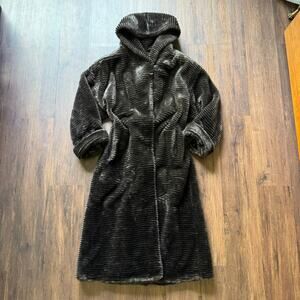 Norm Thompson Faux Fur Hooded Long Coat Brown Small Made in USA